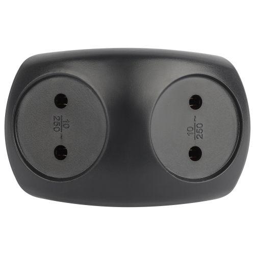 Разветвитель электрический SPx-2-B на 2 розетки без заземл. 10А черн. Эра Б0059720