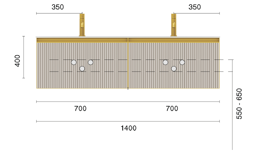 QUATRO 2 140см (70+70) тумба рифл LUNA профиль ANTHRACITE + внутр. подсв.