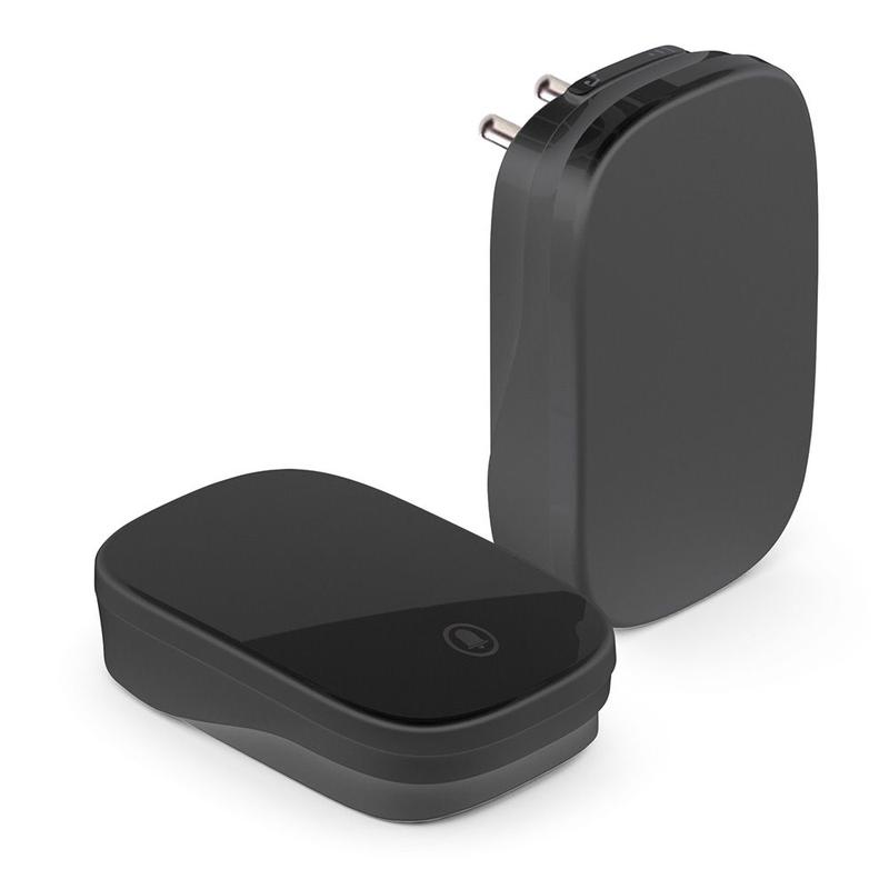 Звонок электрический беспроводной (клавиша и база в розетку) радиочастотный 433мГц черн. DB-380 FERON 48945