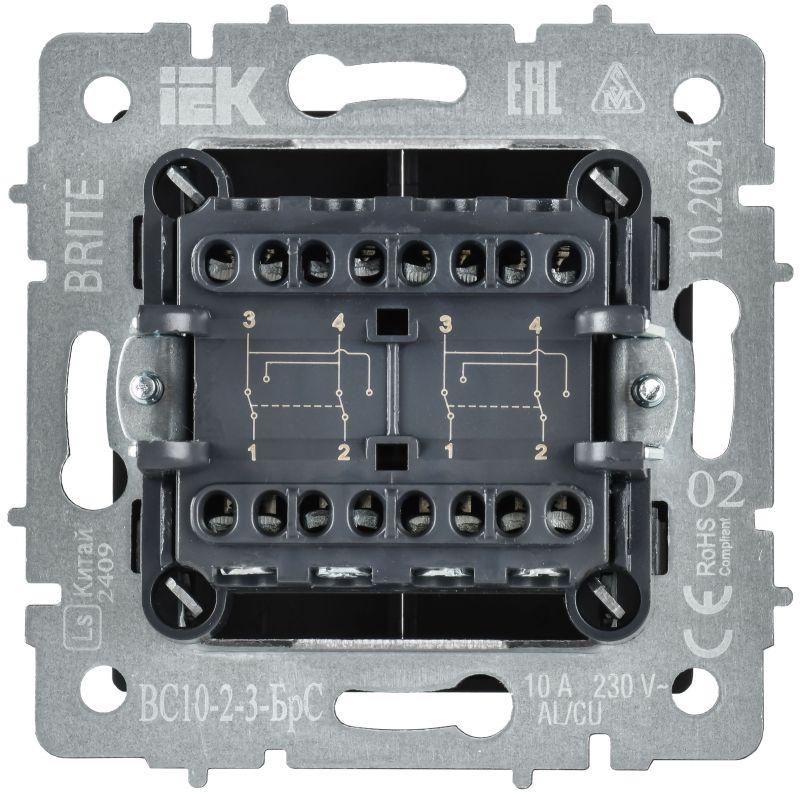 Выключатель перекрестный 2-кл. СП BRITE ВС10-2-3-БрС 10А механизм сталь IEK BR-V23-0-10-K46