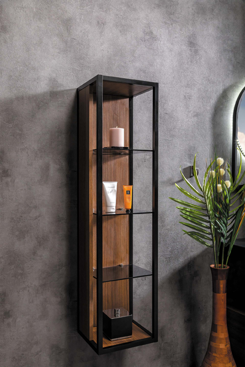 Пенал LOFT высокий dark wood, полки стекло