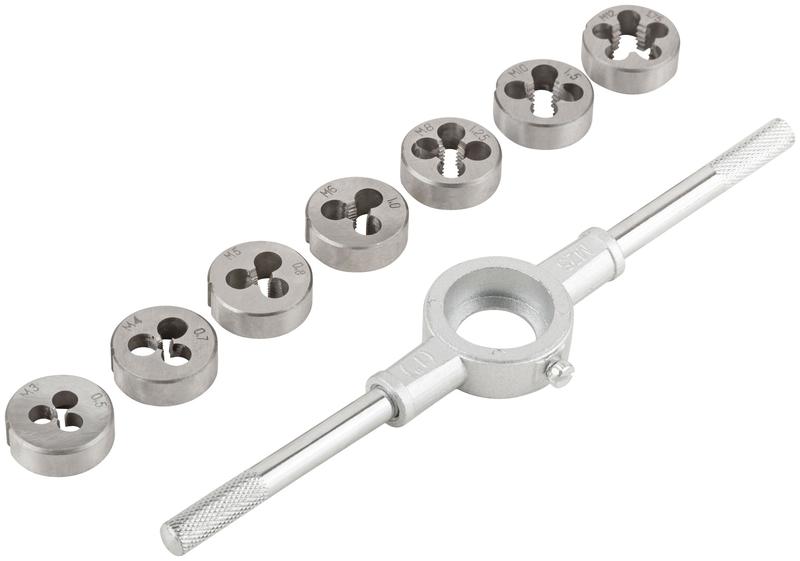 Плашкиметрические легированная сталь профи 8шт м3-М12 плашкодержатель блистер FIT 70803