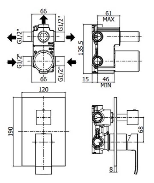 Смеситель встраиваемый для душа на 3 выхода Paffoni ELLE EL019CR/M встраиваемый на 3 выхода Хром