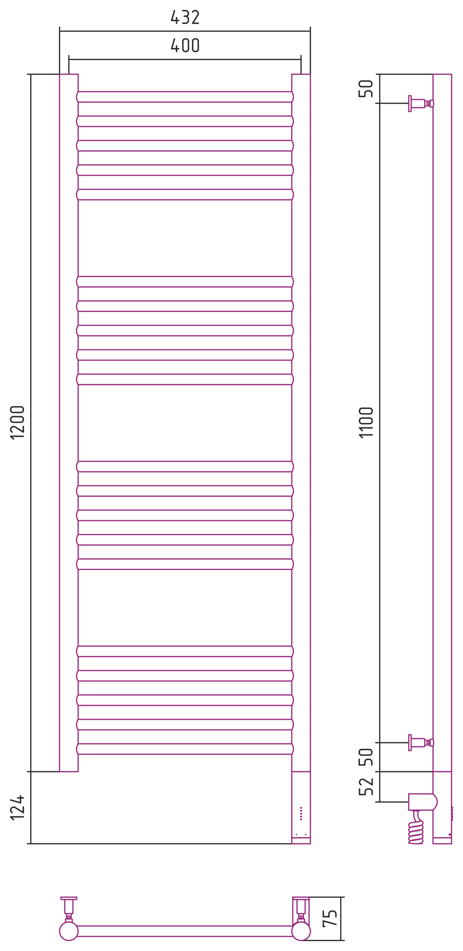 РЭБ "БОГЕМА 3.0" прямая 1200х400 / МЭМ правый (Матовое золото) 032-5805-1240