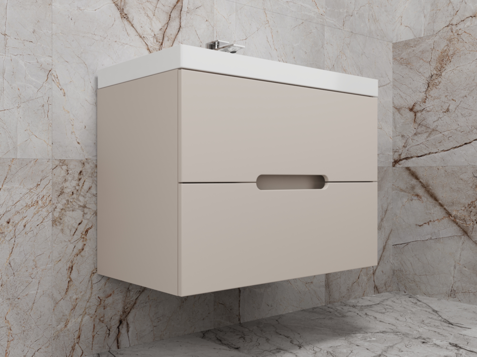 Тумба подвесная "Матис 80", Classic 80, (2 ящика), КРЕМ, ЭМАЛЬ