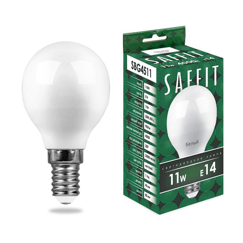 Лампа светодиодная 11Вт 230В E14 4000К G45 SBG4511 SAFFIT 55138