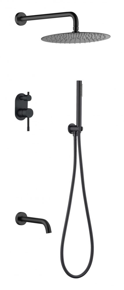 Смеситель встроенный + верхний+ ручной душ, Uno. Black с изливом