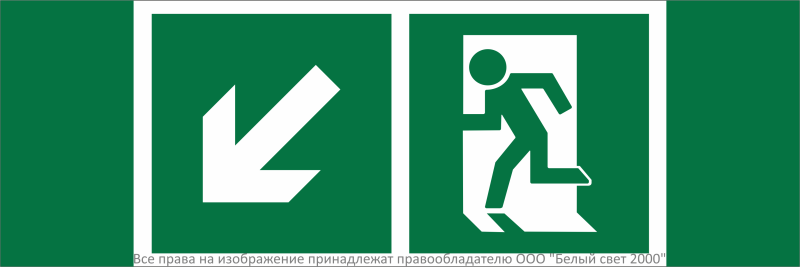 Знак безопасности NPU-3311.E33"Напр. к эвакуационному выходу налево вниз" Белый свет a32684