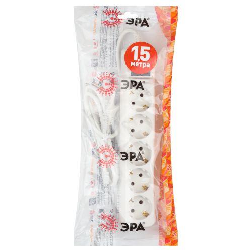 Удлинитель 5х1.5м с заземл. 10А IP20 UX-5es-1.5m ПВС 3х0.75 с выкл. Эра Б0035756