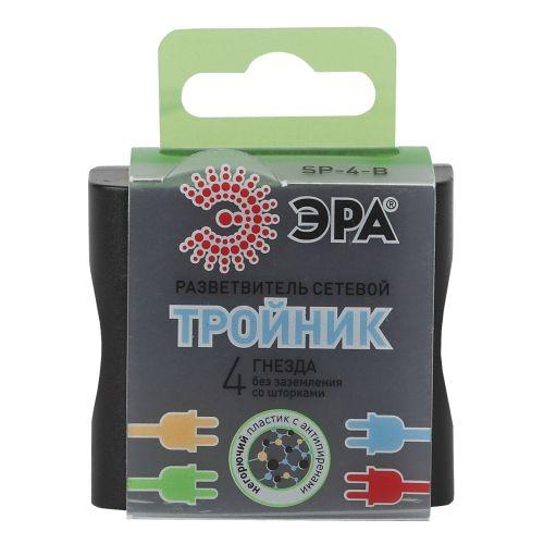 Разветвитель 4-м без заземл. 16А IP20 SP-4-B черн. Эра Б0008207