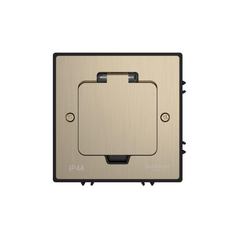 Лючок MultiDesk MDK21 с розеткой 2P+E 16А 250В IP44 с монтажной коробкой для бетонных полов никель SE MDK21202NC