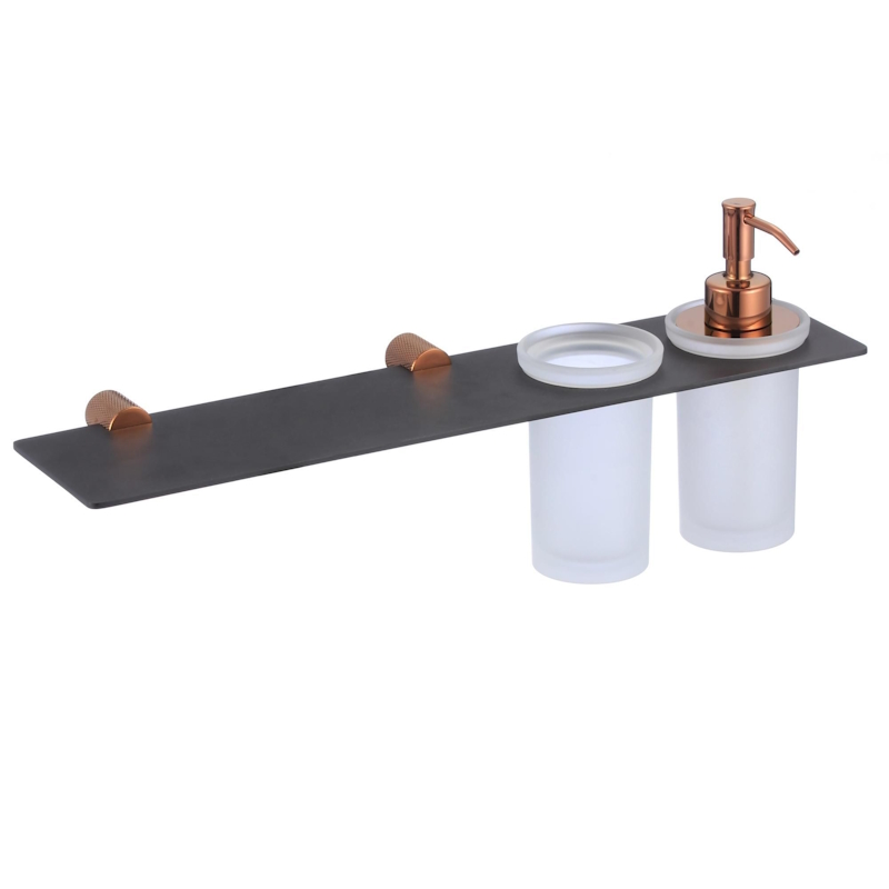 Дозатор для жидкого мыла и стакан с полочкой Savol S-002169HD, черный/бронза