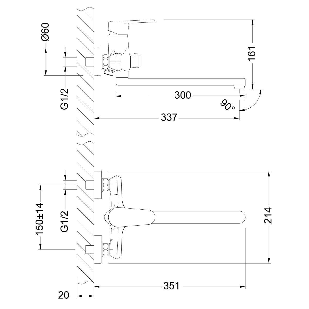 Смеситель для ванны Lemark Point (LM0351C)