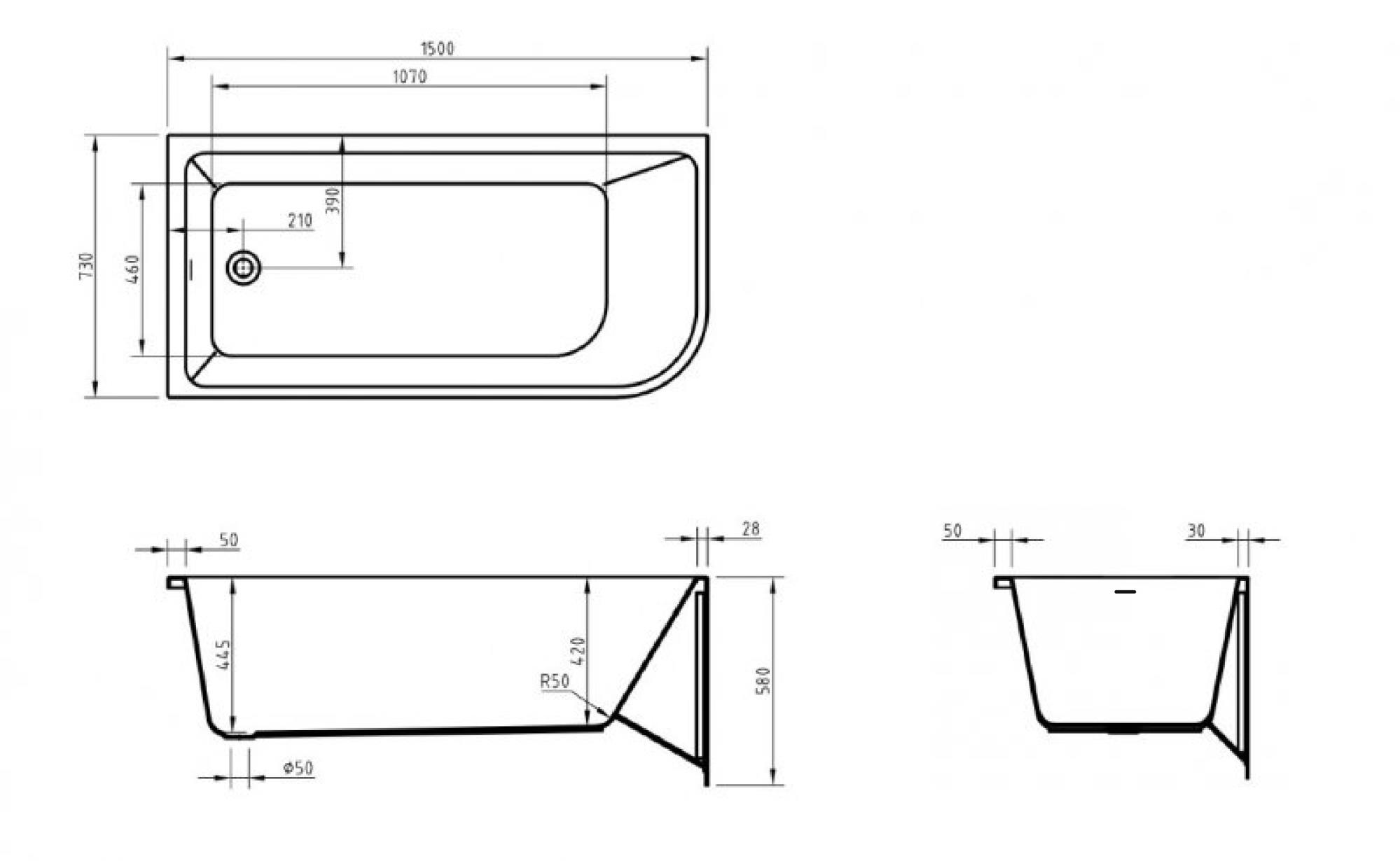 Акриловая ванна BELBAGNO BB712-1500-730-L