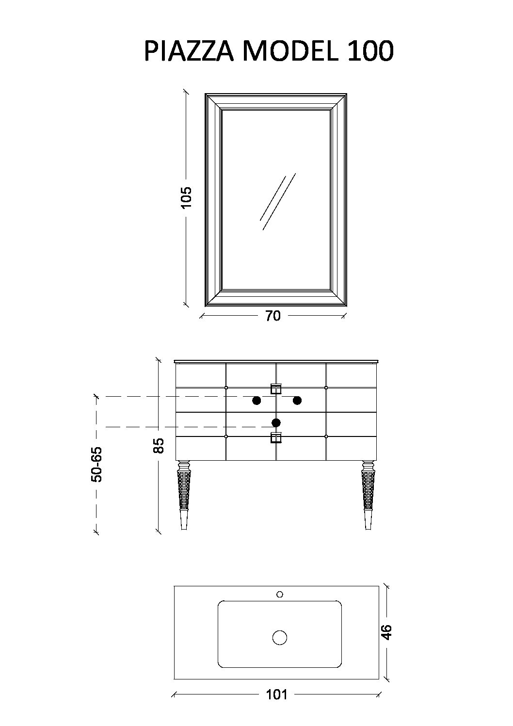 Тумба Piazza 100 черная + золото