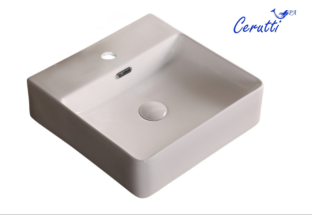 Раковина CR7602B накладная, белая, квадратная, под смеситель 420х420х125 Ceruttispa
