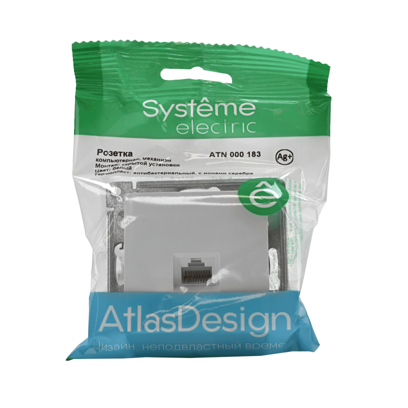 Розетка компьютерная 1-м AtlasDesign RJ45 кат.5E механизм бел. SE ATN000183