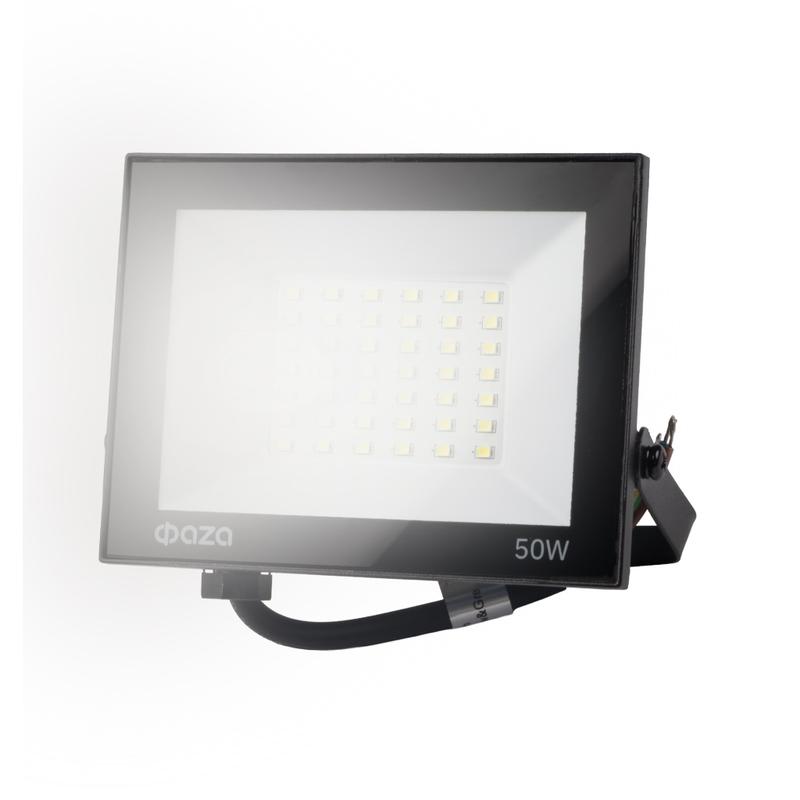 Прожектор светодиодный СДО-20 50Вт 6500К IP65 230В BL ДО прозр. закален. стекло ФАZА 5047303