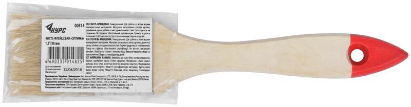 Кисть флейцевая "Оптима" 1.5дюйм (38мм) натур. свет. щетина деревянная ручка КУРС 00814