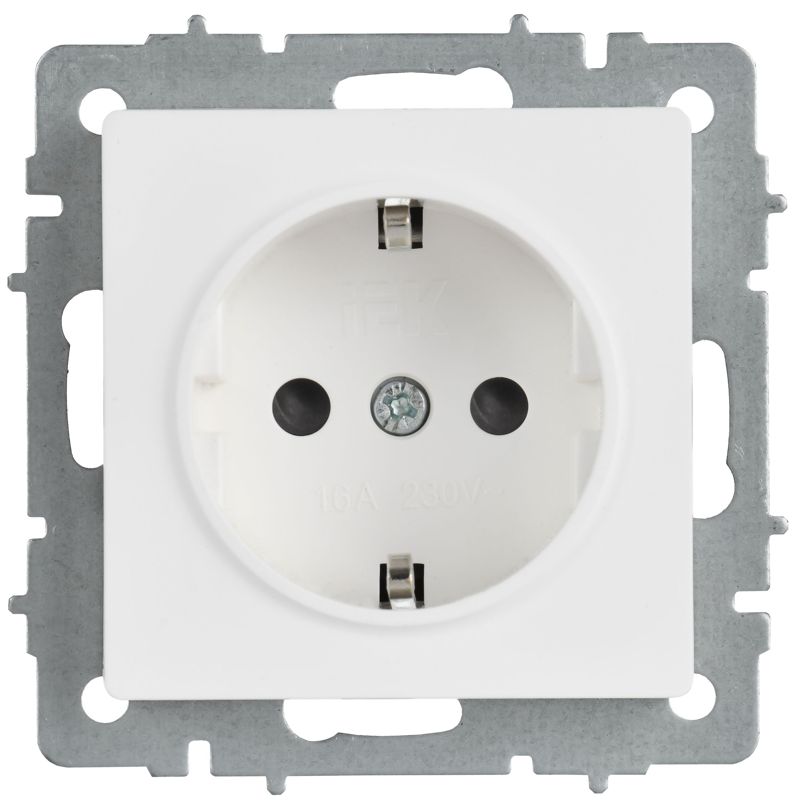 Розетка BRITE РС14-1-0-БрАБ 16А с заземл. защ. шторки механизм арктич. бел. IEK BR-R14-16-K91