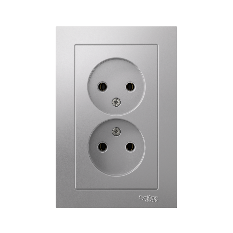 Розетка 2-м СП AtlasDesign 16А IP20 без заземл. в сборе алюм. SE ATN000320