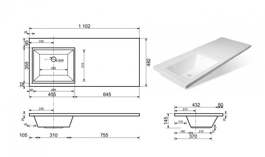 Тумба подвесная "Даллас 110", Люкс белая, PLUS, ЭМАЛЬ