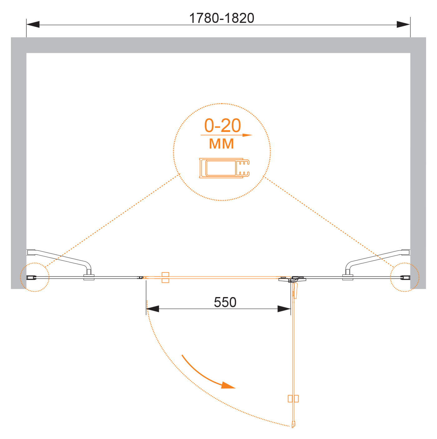 Душевая дверь CEZARES BERGAMO-W-B-13-60+60/60-C-Cr-R