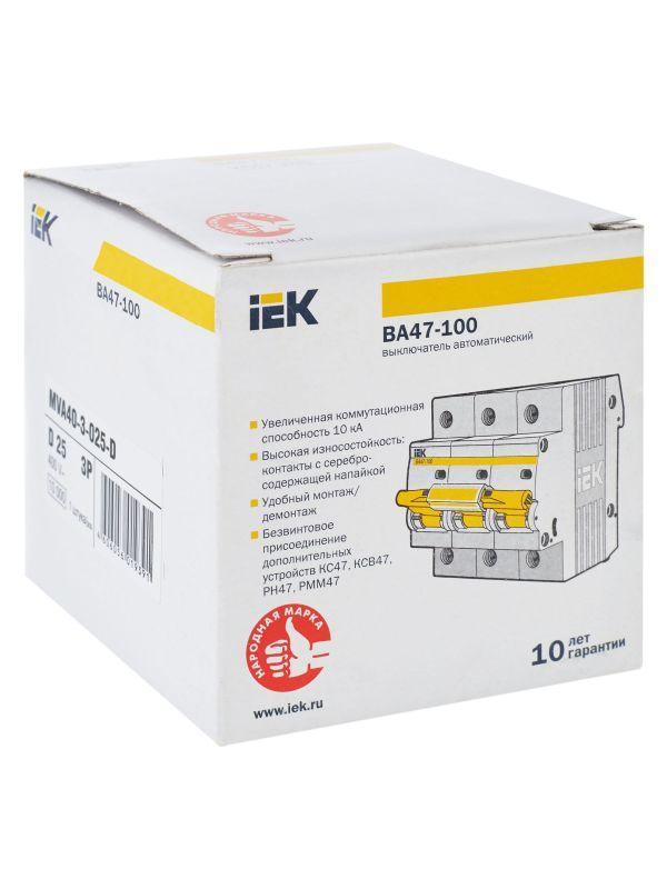 Выключатель автоматический модульный 3п D 25А 10кА ВА47-100 KARAT IEK MVA40-3-025-D