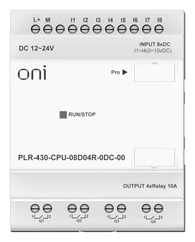 Модуль ЦПУ ПЛК 430 8 DI 4 RO 24В DC без экрана ONI PLR-430-CPU-08D04R-0DC-00