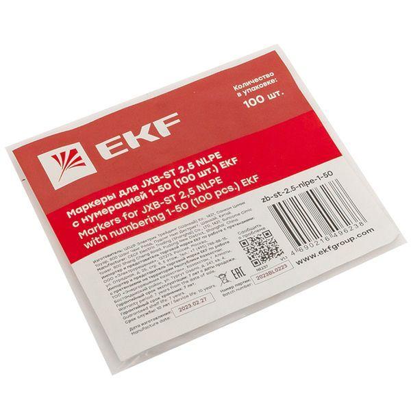 Маркеры для ST/Push-in 2.5 с нумерацией 1-50 для крепления сбоку (уп.100шт) EKF zb-st-2.5-nlpe-1-50