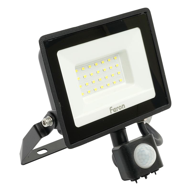 Прожектор светодиодный с датчиком движения 30Вт 6400К 175-265В черн. IP44 LL-907 FERON 29557