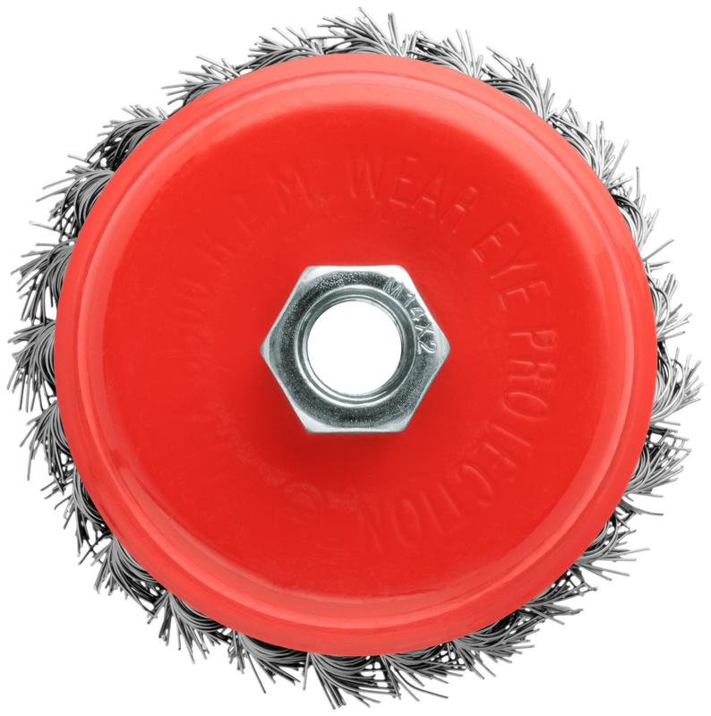 Корщетка-чашка гайка М14 стальная витая проволока 100мм блистер КУРС 39098