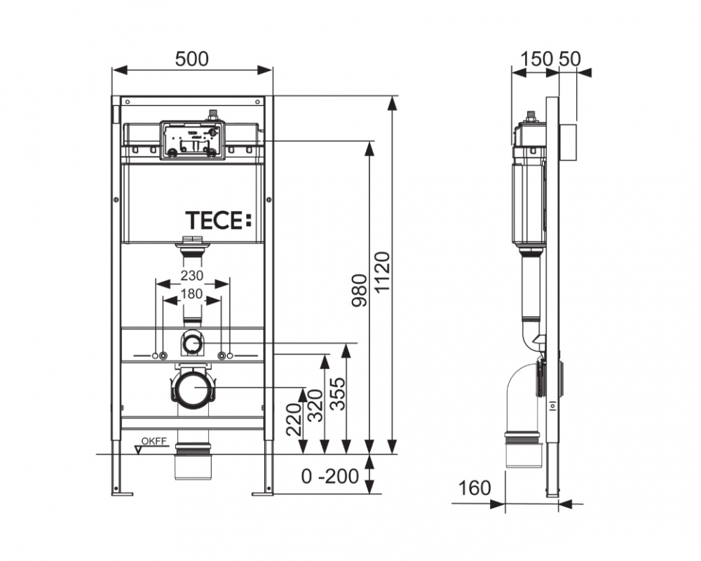 Комплект инсталляции 4 в 1 ТЕСЕ now 9400412 для унитаза с панелью смыва