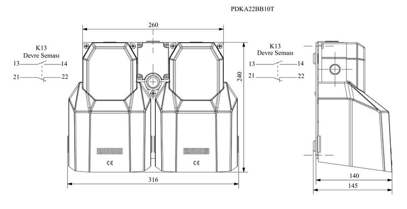 Педаль двойная (1НО+1НЗ) + (1НО+1НЗ) с защитным кожухом (алюм.) оранж. цвета основание для рукояти (250В AC 4А) IP65 EMAS PDKA22BB10T