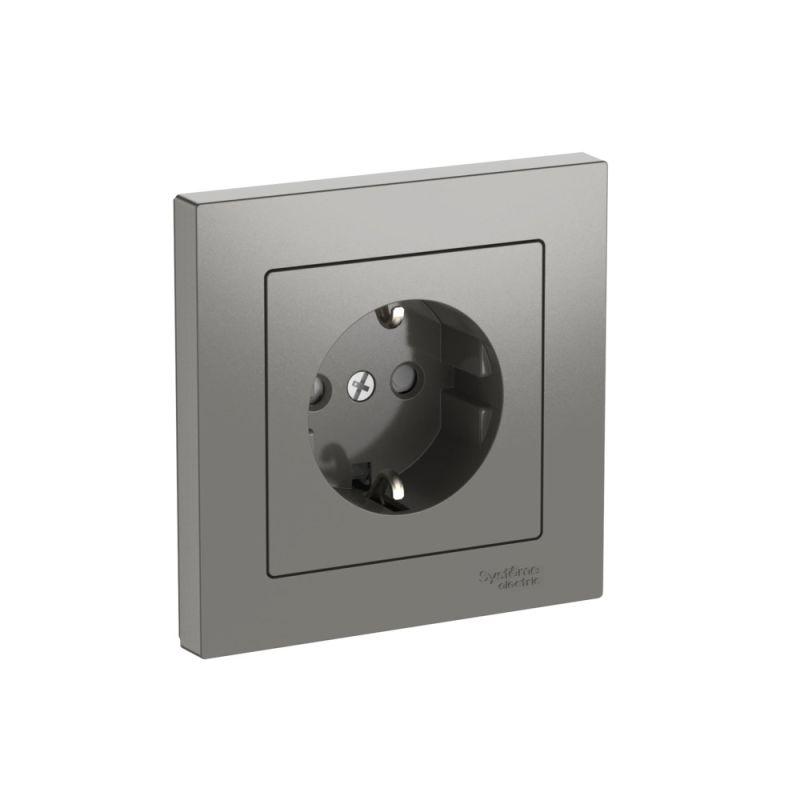 Розетка AtlasDesign 16А с заземл. защ. шторки быстрозажим. клем. в сборе сталь SE ATN000944S