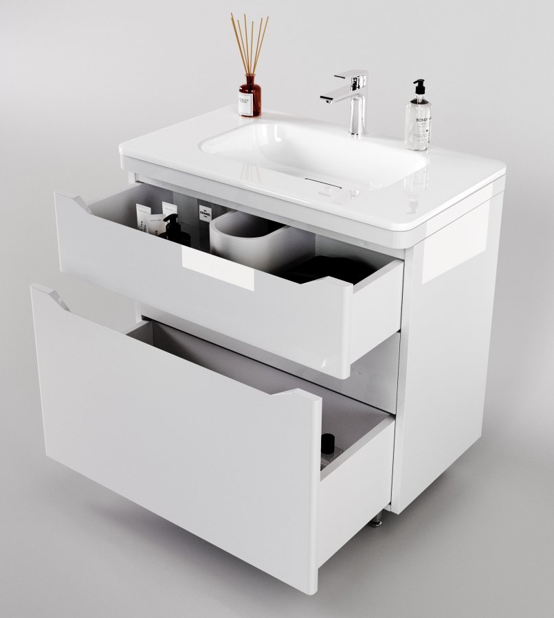 Тумба напольная "Марелла 80" (2 ящ.) Люкс антискрейтч белый глянец, PLUS