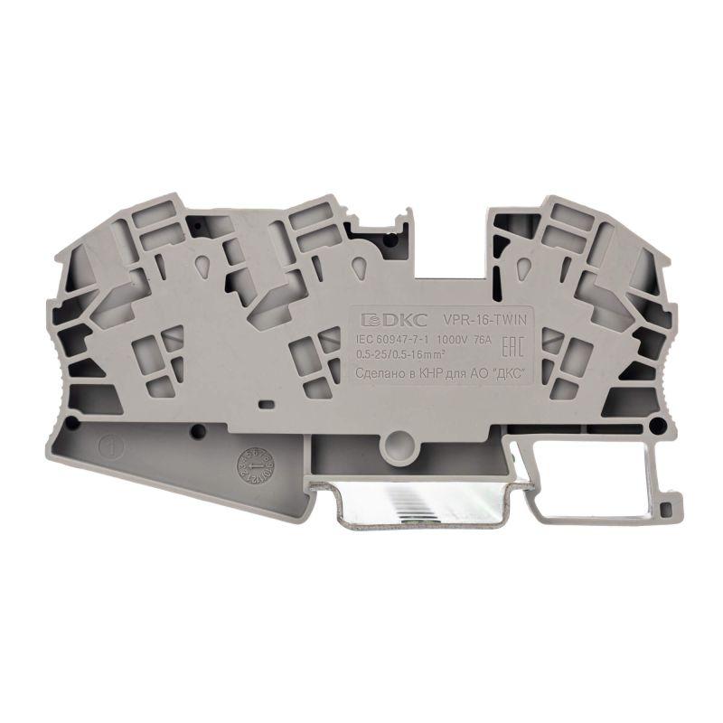 Клемма проходная зажим push-in 3 точки подкл. 16кв.мм сер. DKC VPR-16-TWIN-GY
