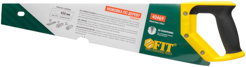 Ножовка по дереву крупный кален.зуб 5 ТPI с запилом 7 ТPI 2D заточка пласт.прорезинен.ручка 450мм FIT 40469
