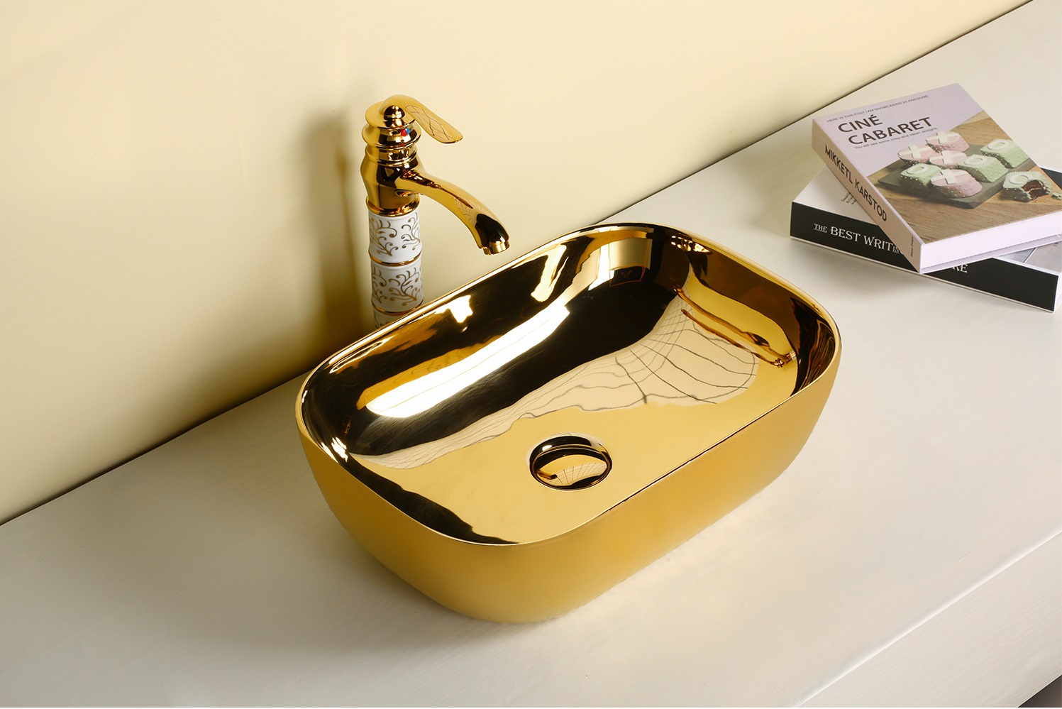 Раковина CR0078B накладная, золото, прямоугольная 460х330х135 Ceruttispa