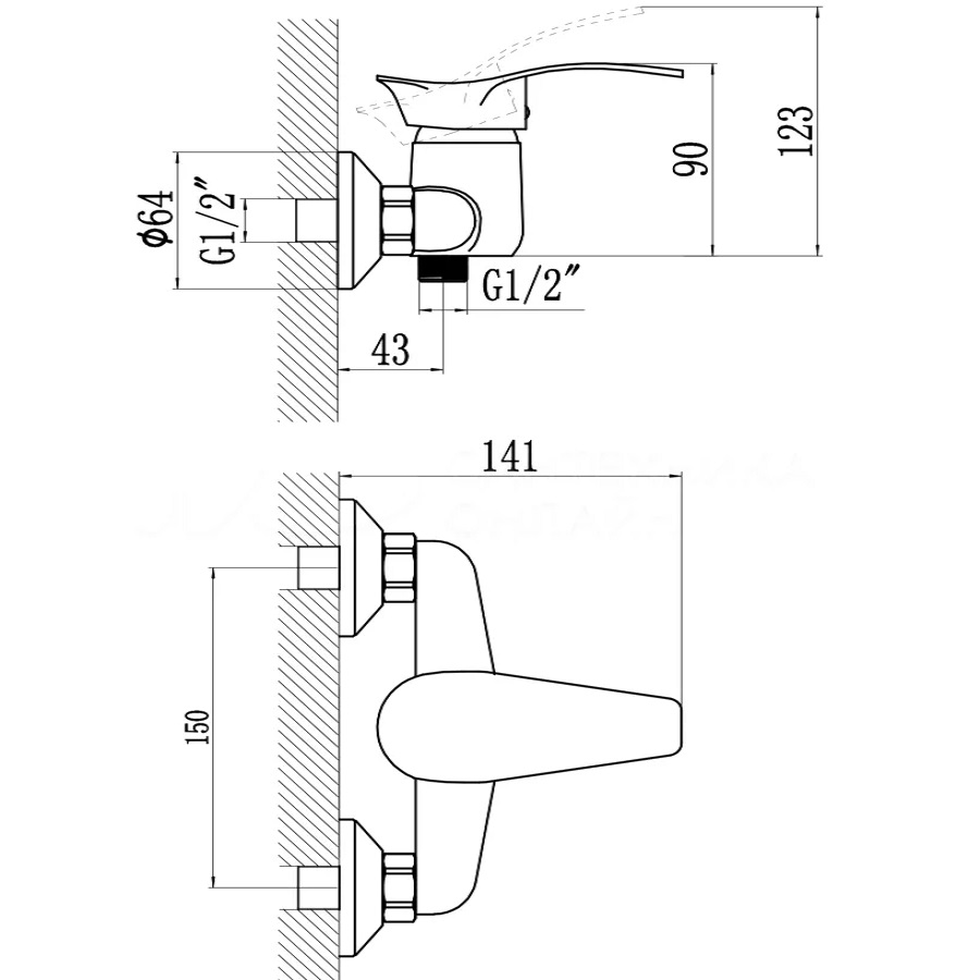 Смеситель для душа Savol S-T3006, хром