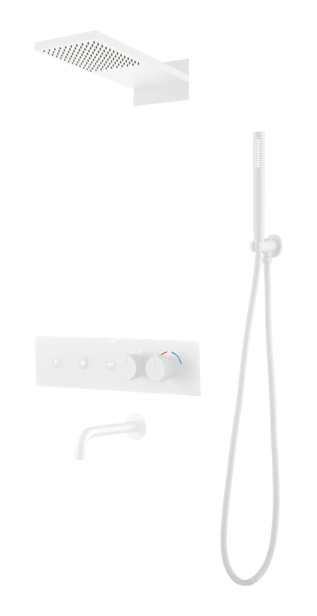 Встроенная душевая система FUSION с термостатом, MATT WHITE с изливом