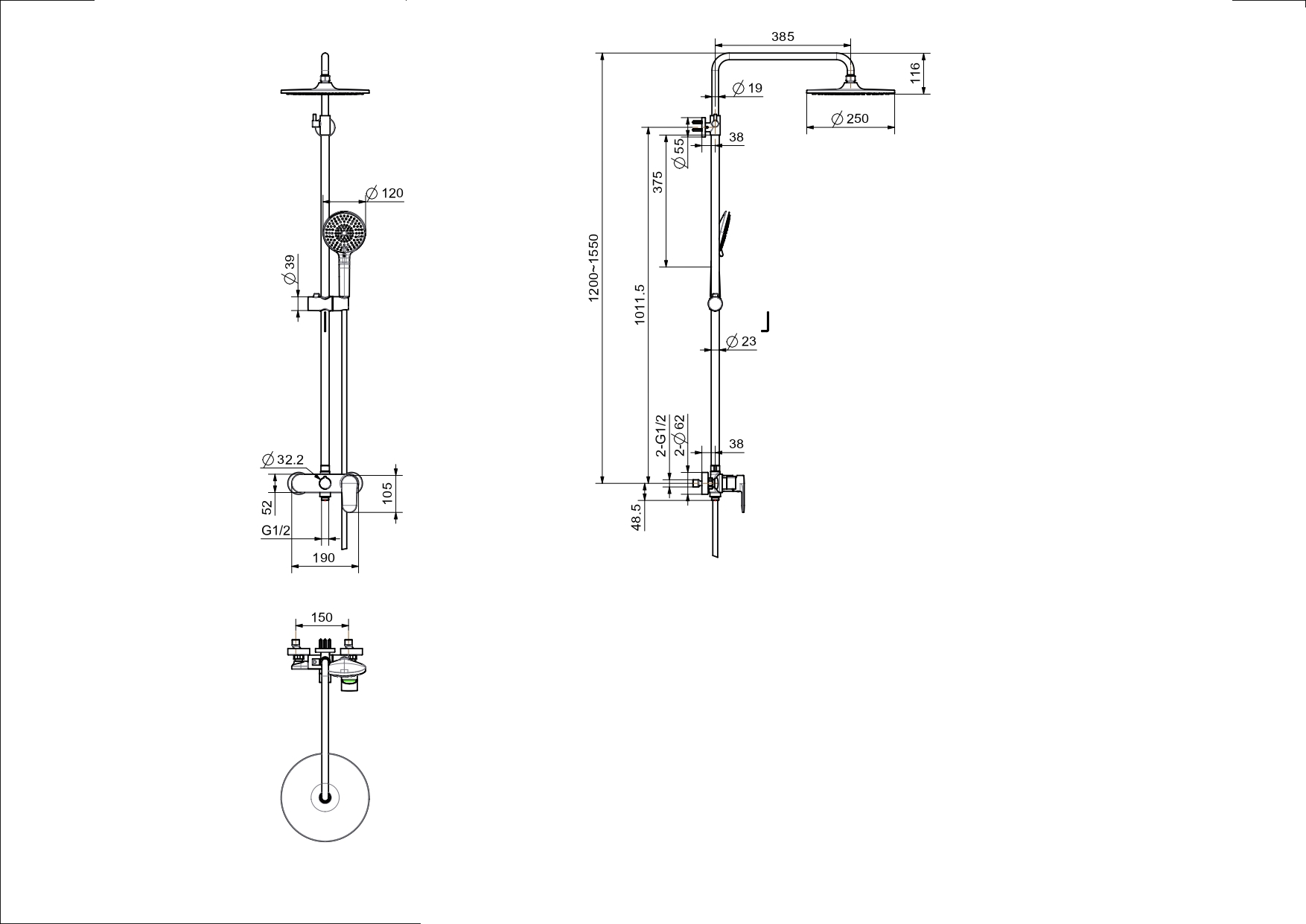 Душевая система Aquatek НИКА (смеситель для душа) 3 jet 250 мм AQ2860CR          хром