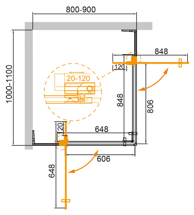 Душевой уголок CEZARES SLIDER-AH-2-80/90-100/110-GRIGIO-NERO