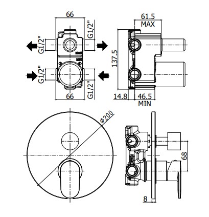 Смеситель встраиваемый для душа Paffoni CANDY CA018CR встраиваемый Хром