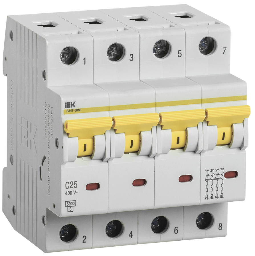 Выключатель автоматический ВА47-60M 4Р 25А 6кА С