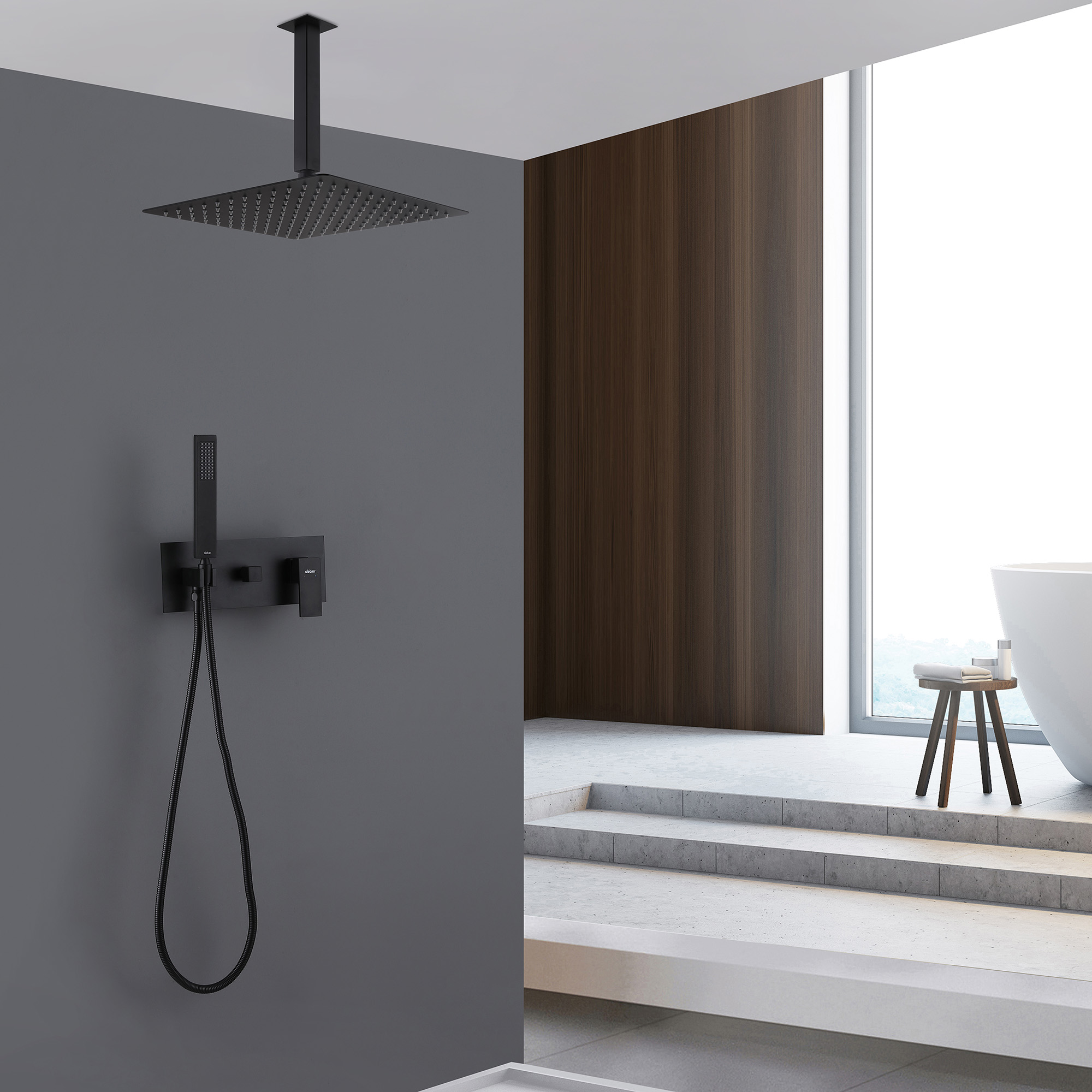 Душевая система ABBER Daheim AF8221B скрытого монтажа без излива, черная матовая