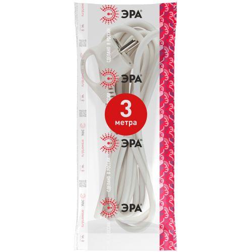 Шнур сетевой с вилкой 3м с заземл. ПВС 3х1.5 бел. U-3x1.5-3m-W ЭРА Б0048708