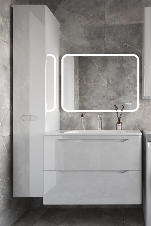 Тумба подвесная "Марелла 80" (2 ящ.) Люкс антискрейтч белый глянец, PLUS