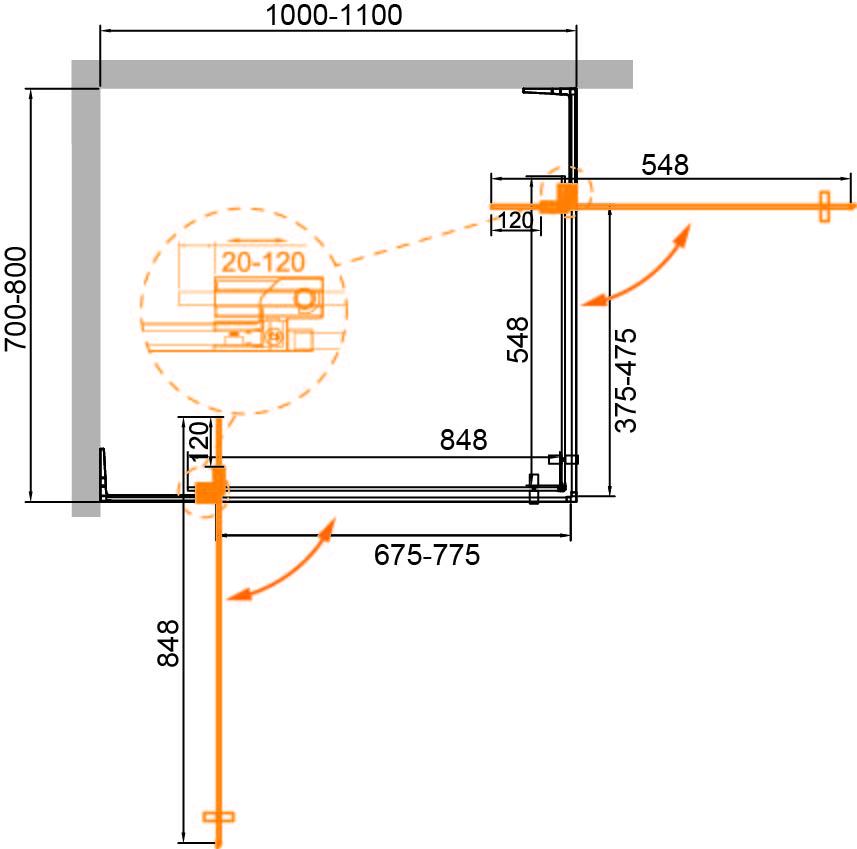 Душевой уголок CEZARES SLIDER-AH-2-70/80-100/110-BR-NERO