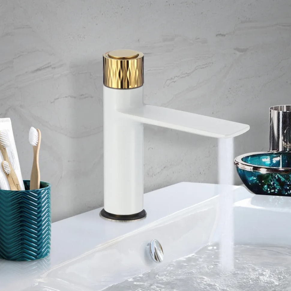 Смеситель для раковины Savol S-601810WB, белый/золото